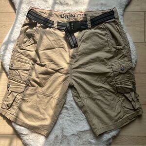 Men's Tan Cargo Shorts Size 32 Utility Relaxed Fit Belt Pockets Cotton Iron Co